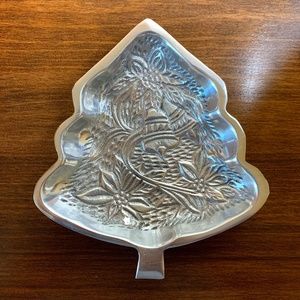 Christmas Silver Metal Candy Dish Nut Snacks Holiday Table Decor Poinset…